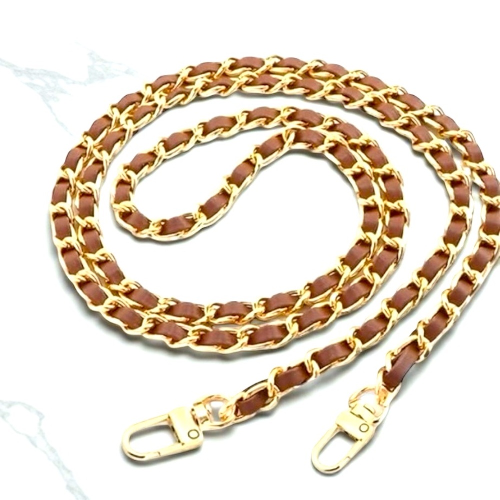 47" Metal-Leather Chain for Bags & Wallets Brown